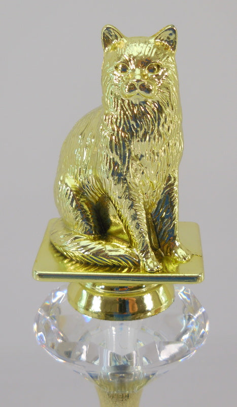 Cat Figure Trophy On Marble and Wood Base
