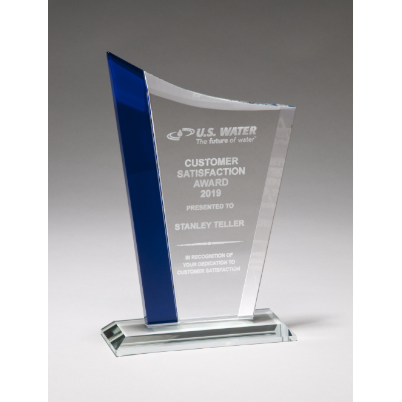 Clear Glass Award with Blue Glass Highlight