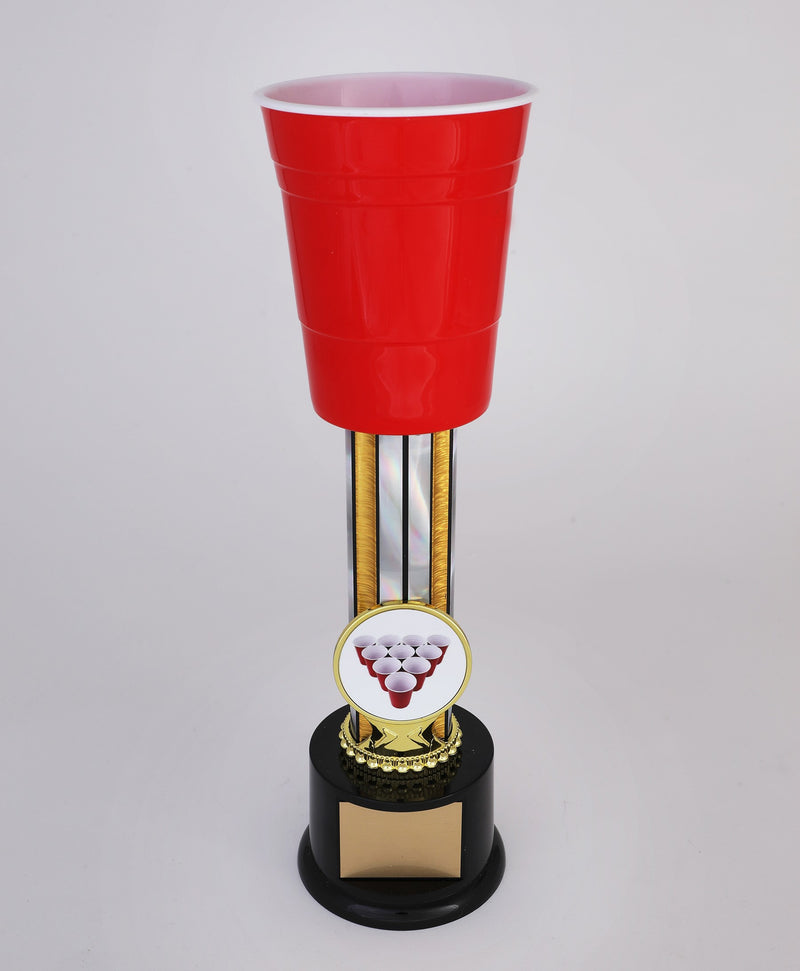 Beer Pong Column Trophy With Logo