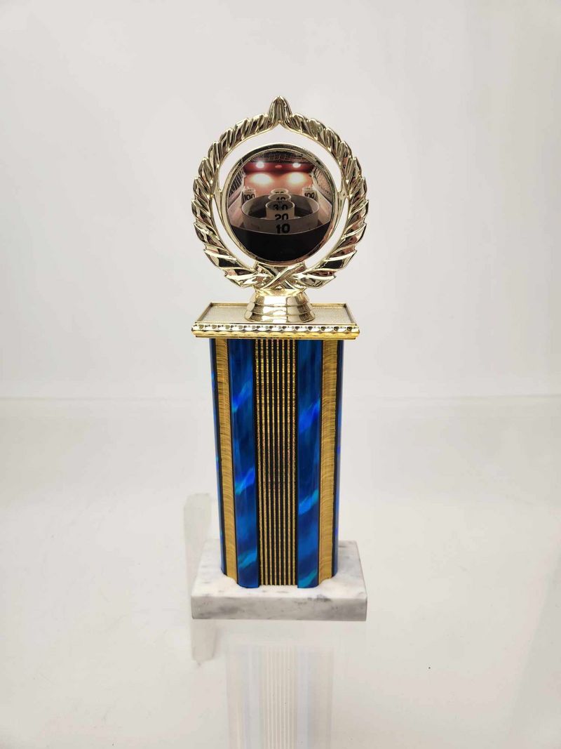 Skee Ball Logo Trophy on Wide Column and Marble Base