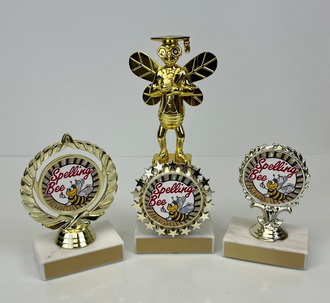 Tall Spelling Bee Trophy with Logo Holder - Schoppy's Since 1921