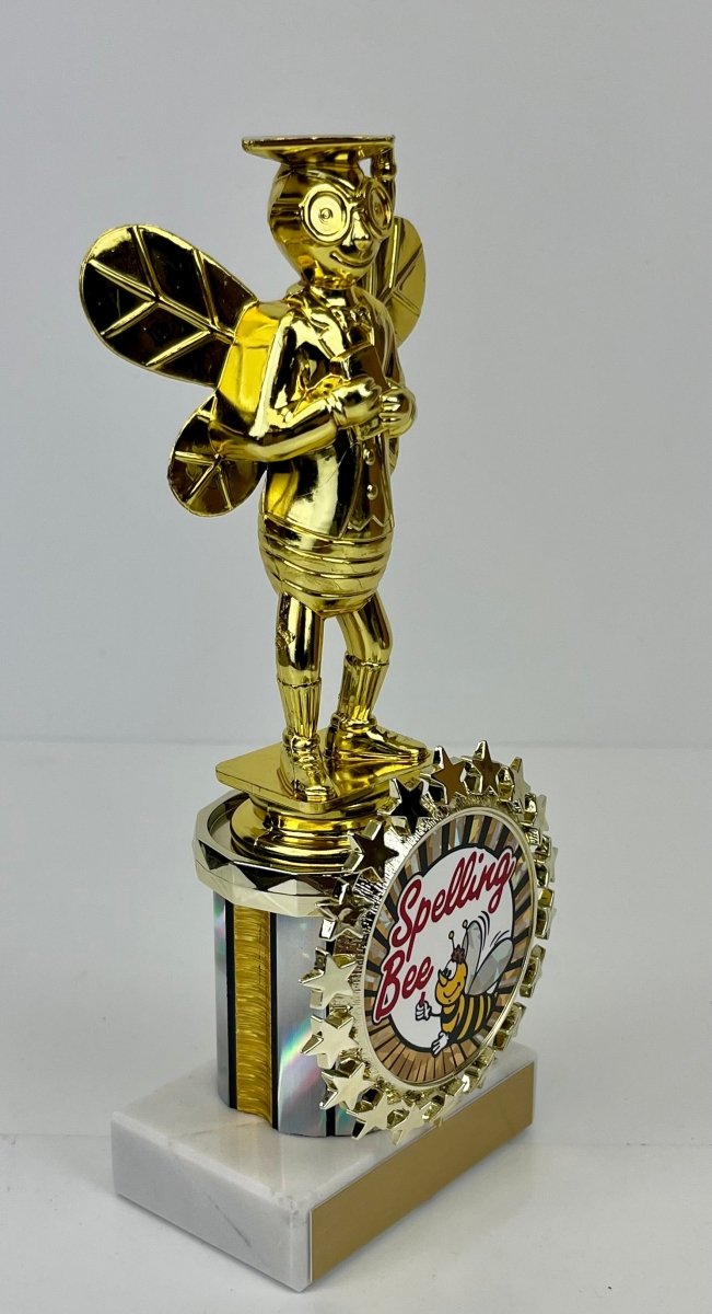 Tall Spelling Bee Trophy with Logo Holder - Schoppy's Since 1921