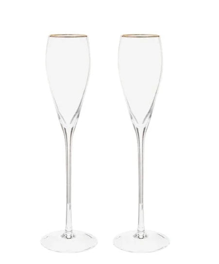 Gold Rim Tapered Champagne Flutes, Pair engraved
