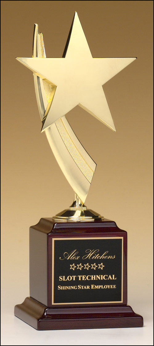 Metal Star Cast Trophy on Rosewood Piano Finish Base