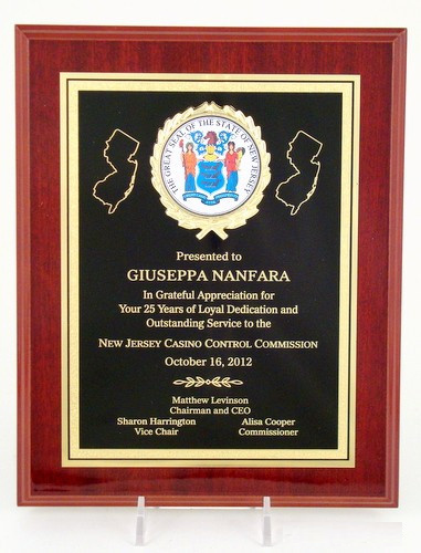 High Gloss Mahogany plaque with the Great Seal of New Jersey 8x10-Plaque-Schoppy's Since 1921