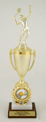 Tennis Cup Logo Trophy on Marble and Wood Base-Trophies-Schoppy's Since 1921