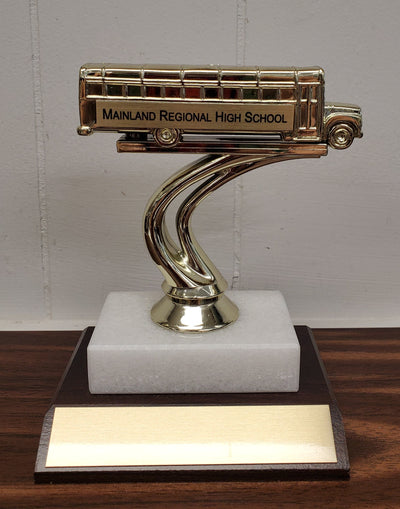 Personalized School Bus Figure on Marble and Wood Slant Base-Trophy-Schoppy's Since 1921