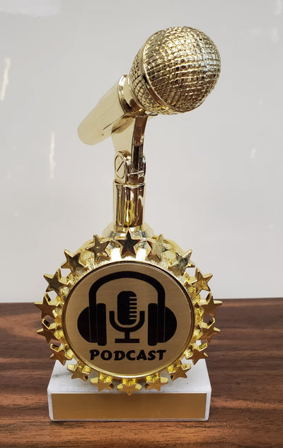 PODCAST Microphone Trophy with Star Logo Holder-Trophy-Schoppy's Since 1921