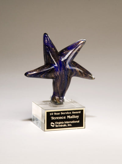 Blue Art Glass Star with Gold Metallic Highlights-Paperweight-Schoppy's Since 1921