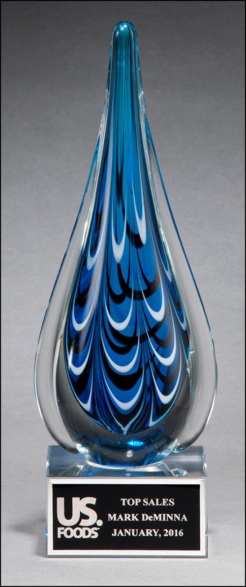 Blue and black teardrop shaped art glass award-Acrylic-Schoppy&
