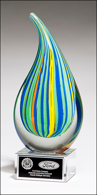 Droplet Shaped Multi Color Art Glass Award with Clear Glass Base-Glass & Crystal Award-Schoppy's Since 1921