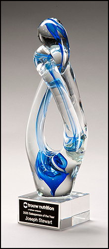 Contemporary Blue Glass Sculpture on Glass Base