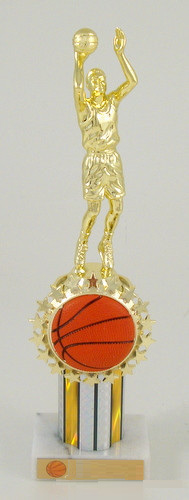 Basketball Round Column Trophy with Relief Ball Logo-Trophies-Schoppy's Since 1921