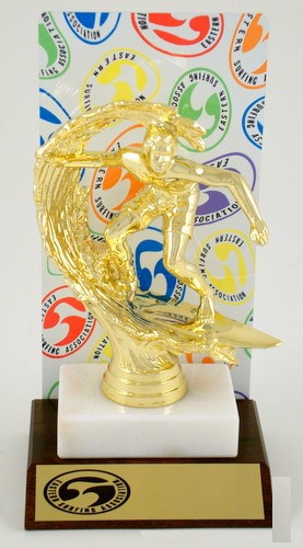 ESA Rainbow Amoeba Trophy with Metal Backdrop On Marble and Wood Base-Trophies-Schoppy's Since 1921