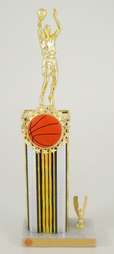 Basketball Wide Column Trophy with Relief Ball Logo-Trophies-Schoppy's Since 1921