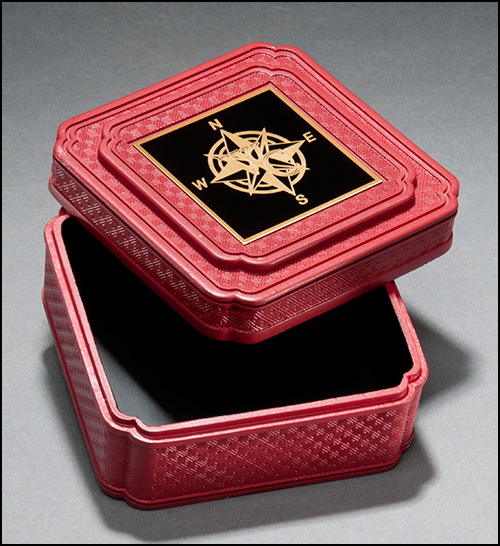 Red acrylic jewelry box with ornate design-Box-Schoppy&