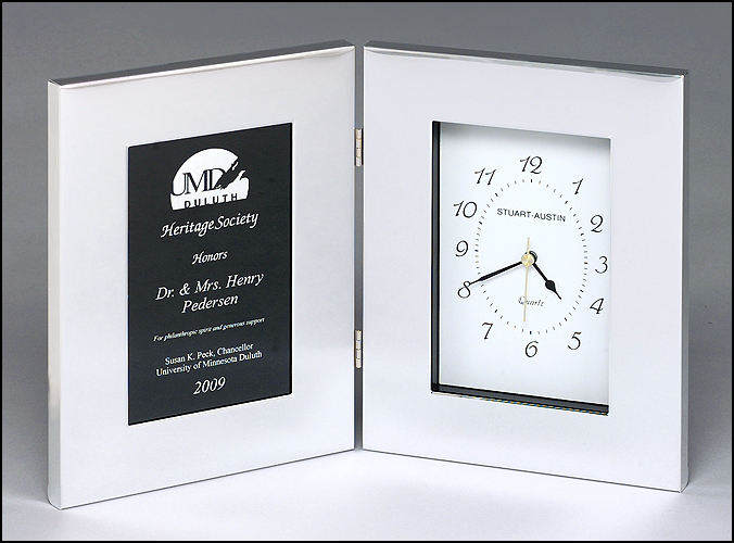 Polished Silver Aluminum Clock with Custom Engraving Plate Color-Frame-Schoppy&