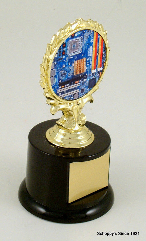 Computer Logo Trophy on Black Round Base-Trophies-Schoppy&