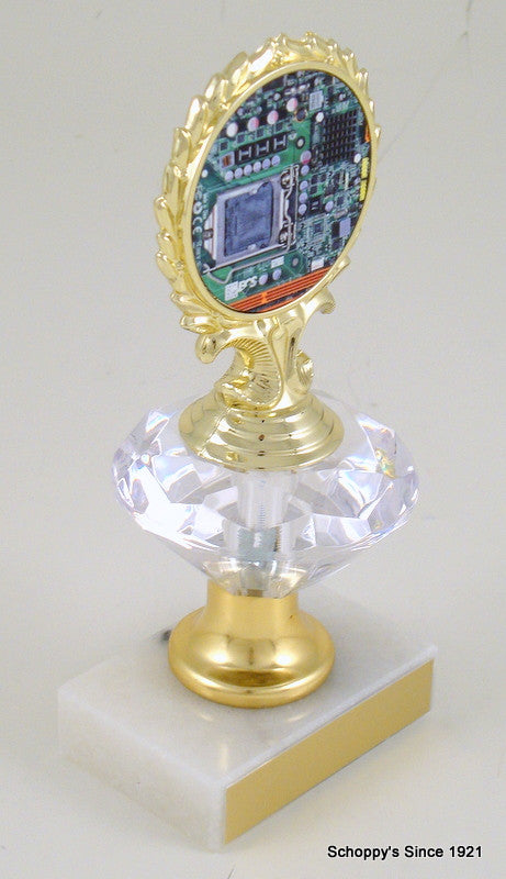 Computer Logo Trophy on Diamond Riser - Small-Trophies-Schoppy&