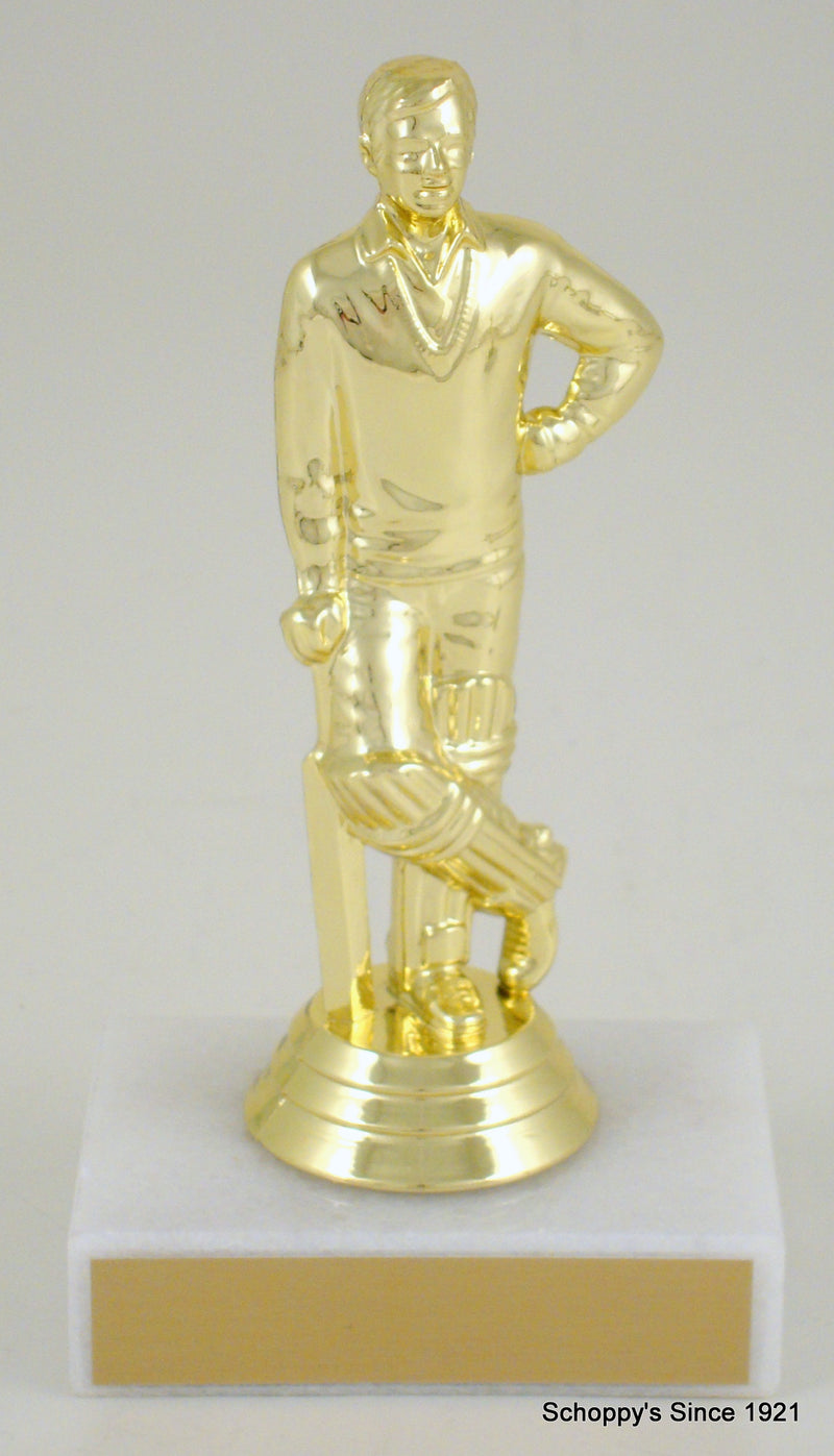 Cricket Player Trophy On Flat White Marble-Trophy-Schoppy&