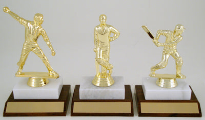 Cricket Player Trophy On Wood And Marble Base-Trophy-Schoppy's Since 1921