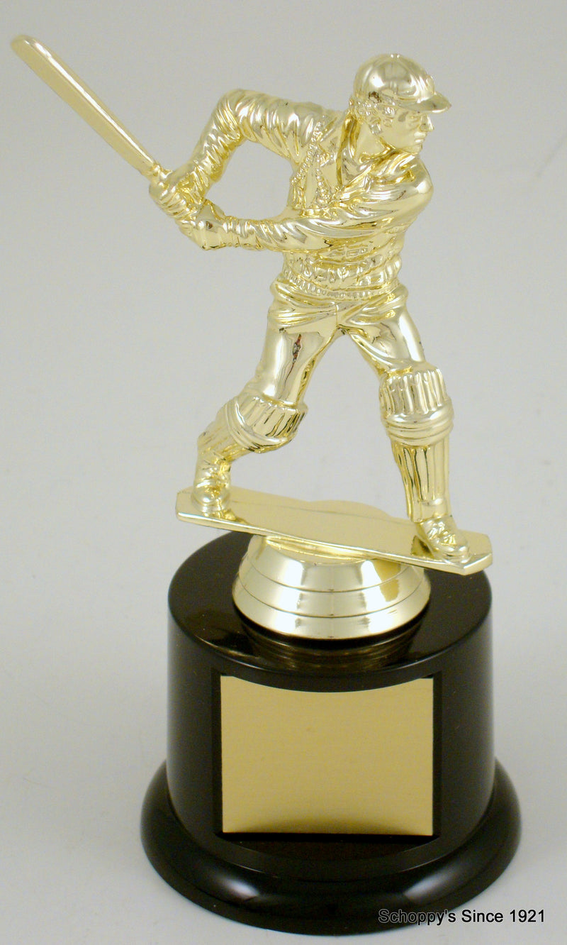 Cricket Player Trophy On Small Black Round Base-Trophy-Schoppy&