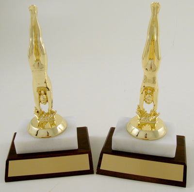 Diver Figure Trophy On Marble Base With Wood Slant-Trophies-Schoppy's Since 1921