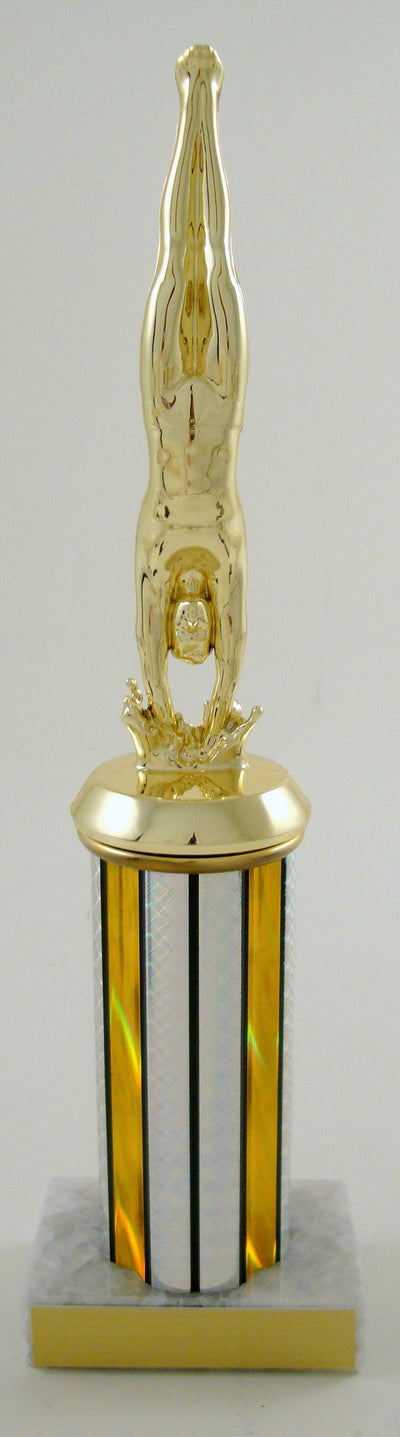 Diver Figure Trophy on Round Column-Trophies-Schoppy's Since 1921