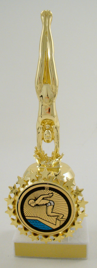 Diver Figure Trophy on Round Column With Logo-Trophies-Schoppy's Since 1921