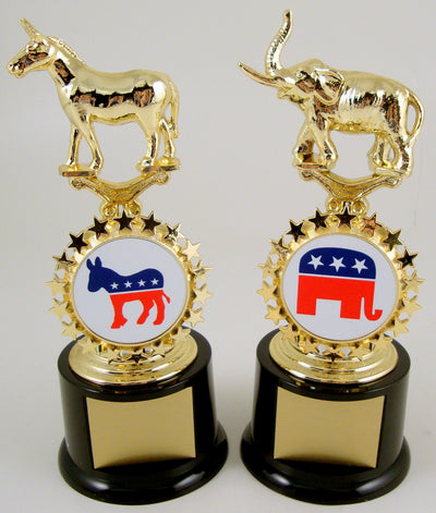 Metal Political Animal Figure Trophy With Logo On Black Round Base-Trophies-Schoppy's Since 1921