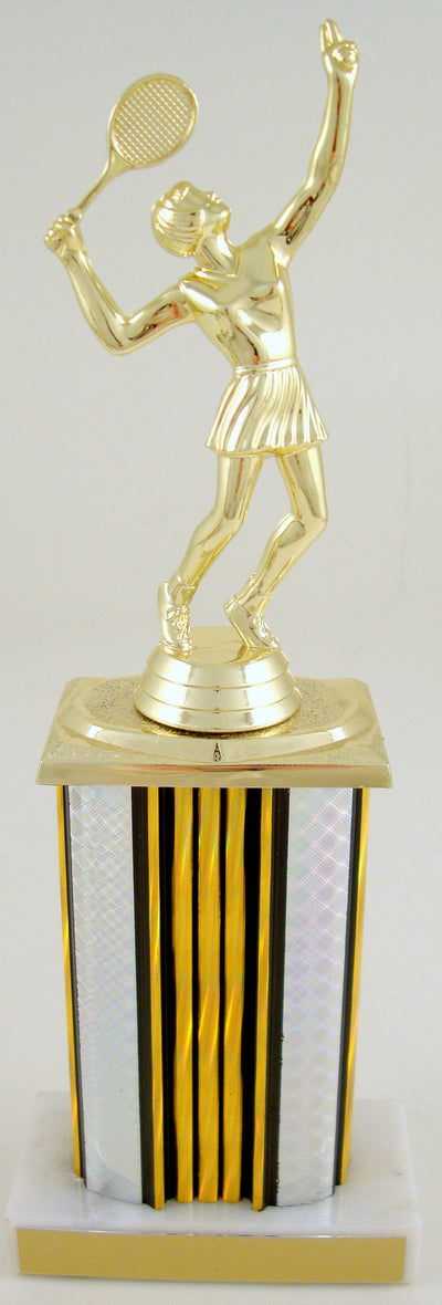 Tennis Trophy With Rectangle Column on Marble Base-Trophies-Schoppy's Since 1921