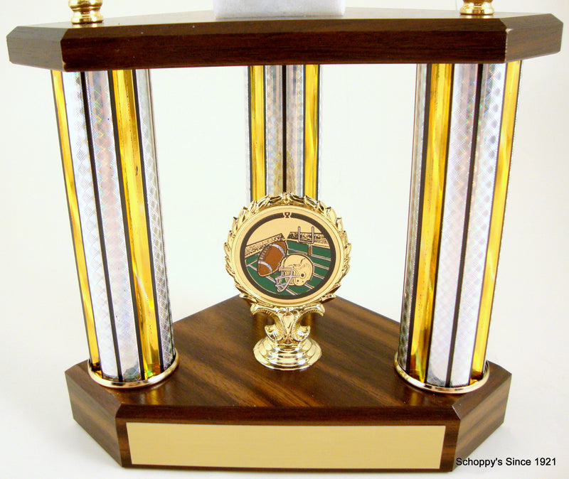 Small Three Column Trophy With Jumbo Football Figure And Logo-Trophy-Schoppy&