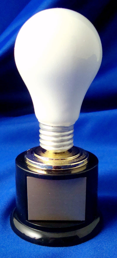 White Light Bulb On Black Round Base-Trophy-Schoppy's Since 1921