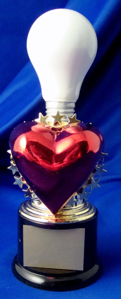 White Light Bulb On Black Round Base With Heart-Trophy-Schoppy's Since 1921