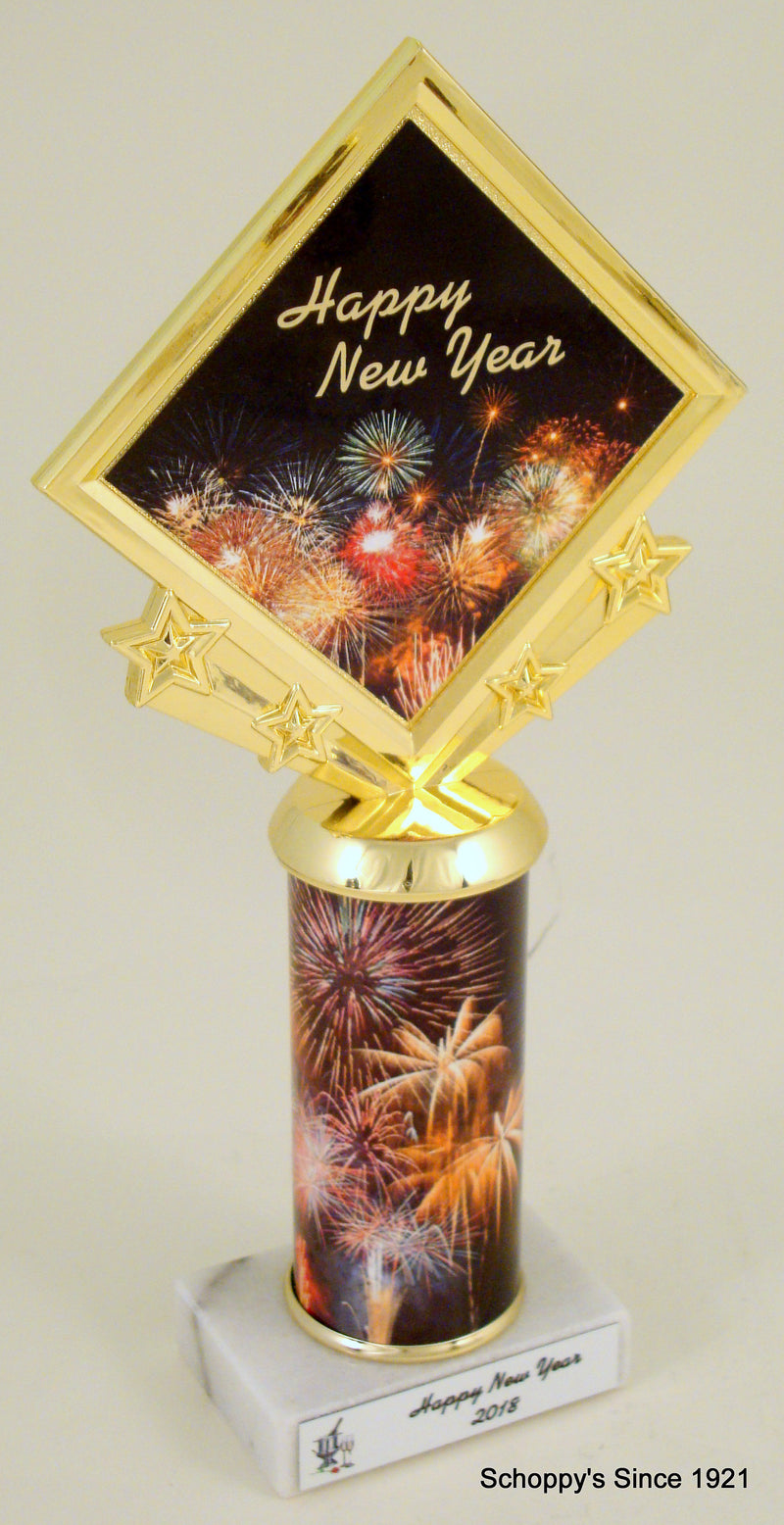 New Years Celebration Custom Diamond Trophy With Rolled Metal Column-Trophy-Schoppy&
