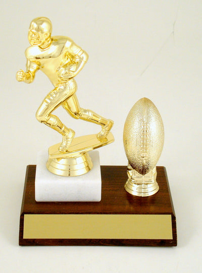 Football Figure On Wooden Base With Football-Trophy-Schoppy's Since 1921