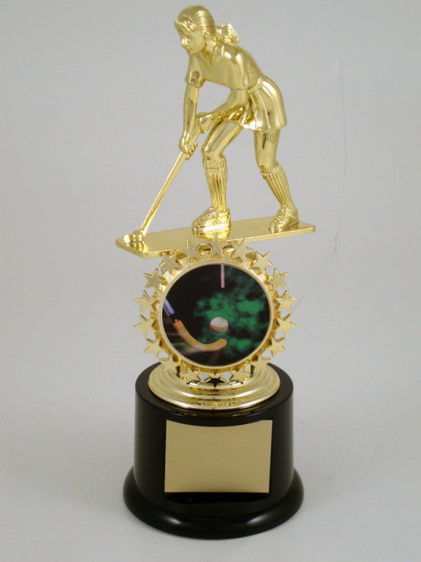Field Hockey Trophy with Logo on Black Round Base-Trophy-Schoppy&