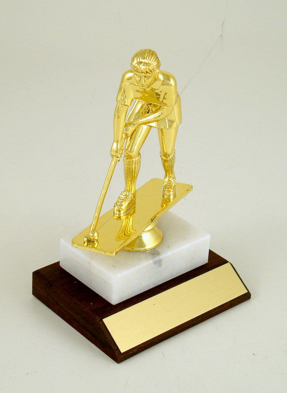Field Hockey Trophy on Marble and Wood Slant Base-Trophies-Schoppy&
