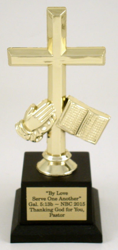 Praying Hands Cross Trophy on Black Square Base-Trophy-Schoppy's Since 1921