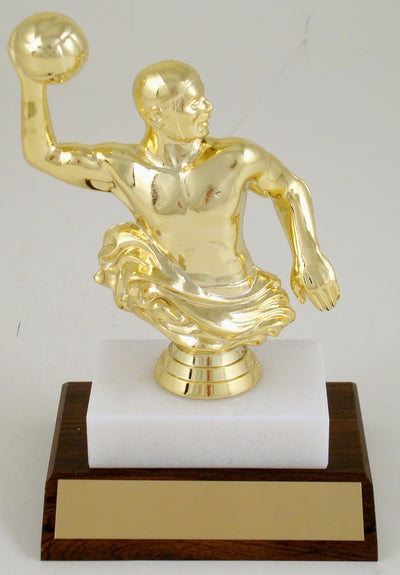 Water Polo Player Trophy On Wood And Marble Base-Trophy-Schoppy's Since 1921