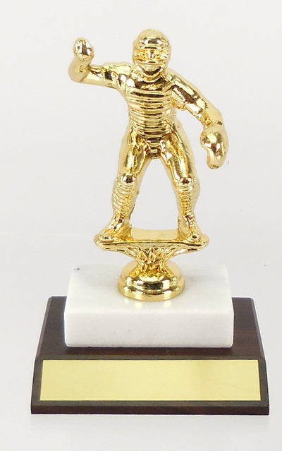 Baseball Catcher Metal Figure Trophy on Marble and Wood Base-Trophy-Schoppy's Since 1921