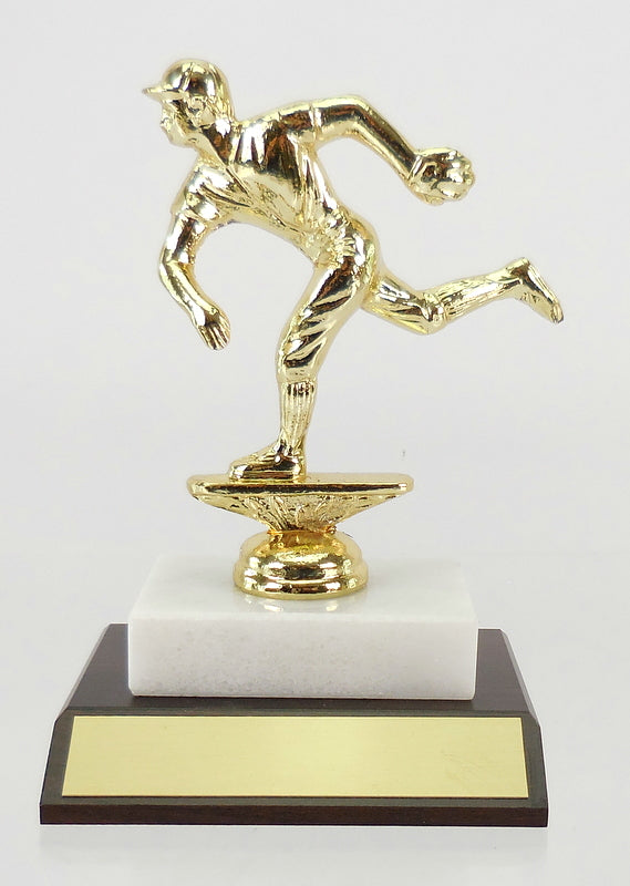 Baseball Pitcher Metal Figure Trophy on Marble and Wood Base-Trophy-Schoppy&