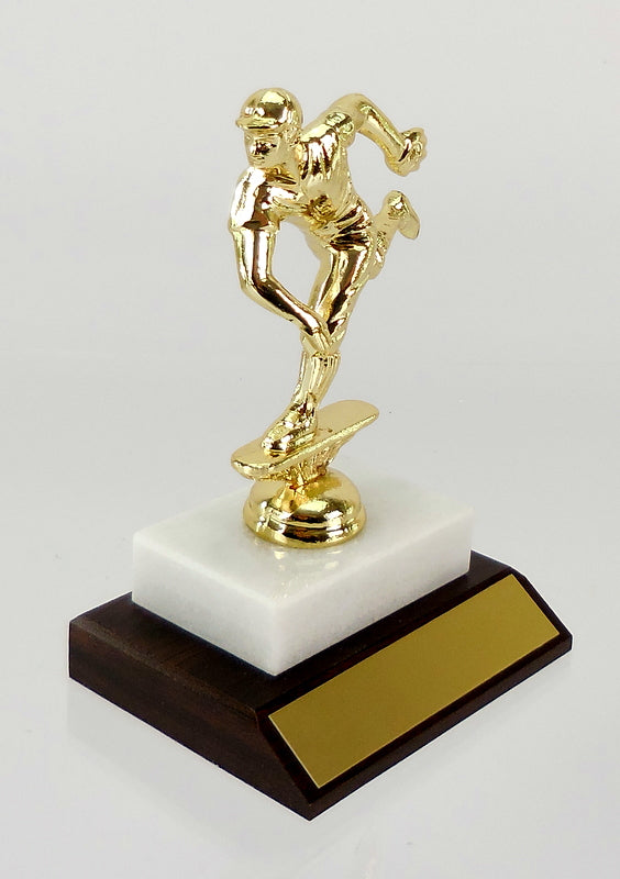 Baseball Pitcher Metal Figure Trophy on Marble and Wood Base-Trophy-Schoppy&
