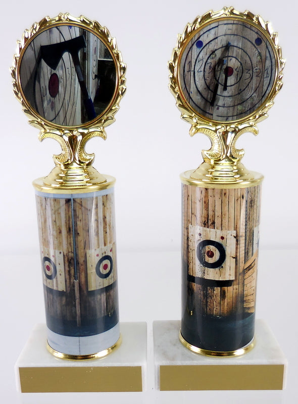 Axe Throwing Logo Trophy With Metal Roll Column On Marble-Trophy-Schoppy&