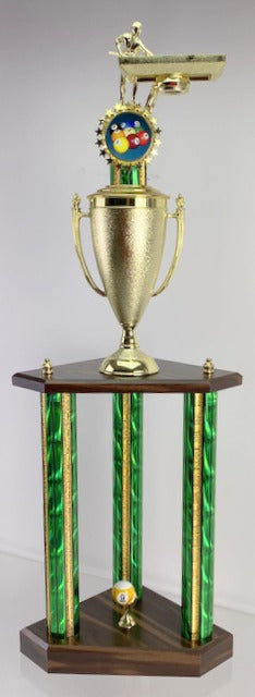 Billiards 3 Column Trophy with Table on Cup-Trophies-Schoppy's Since 1921