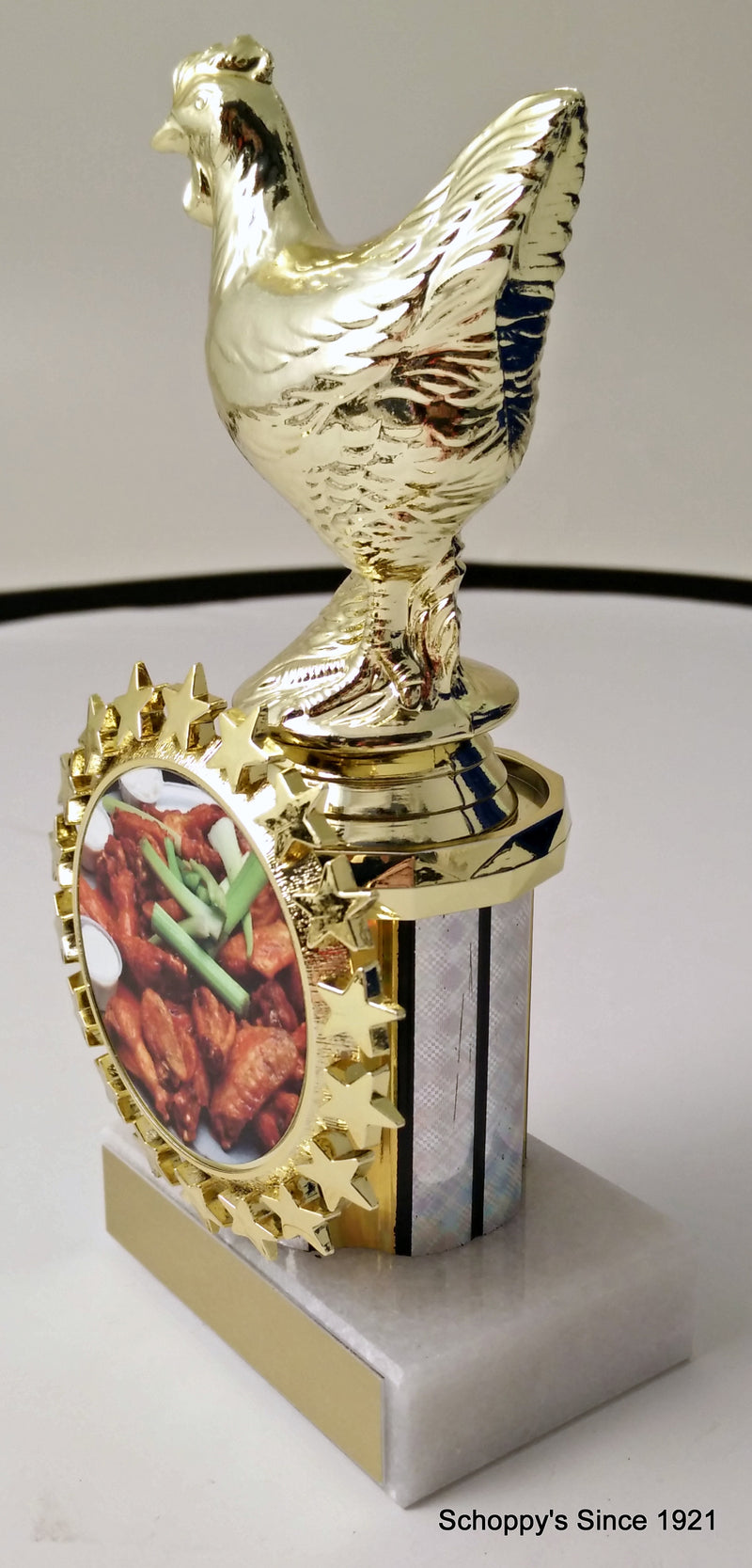 Hot Wing Chicken Figure Column Trophy With Logo-Trophy-Schoppy&