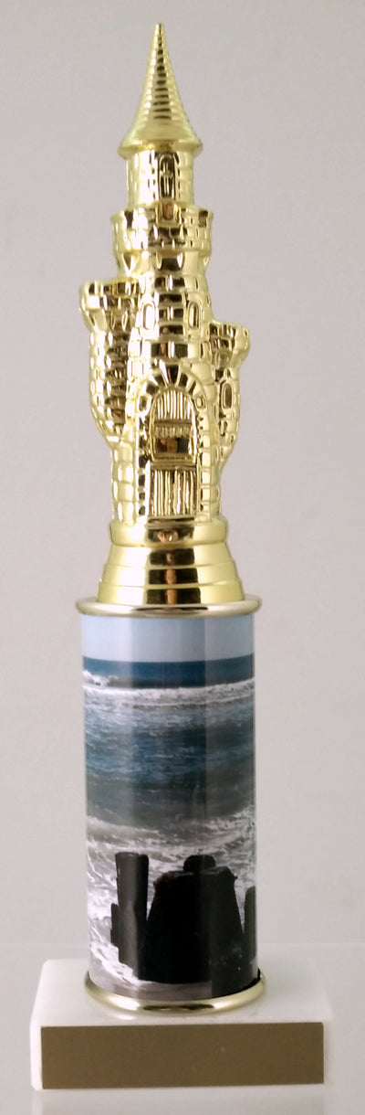 Sandcastle Trophy With Beach Metal Column On Marble-Trophy-Schoppy's Since 1921