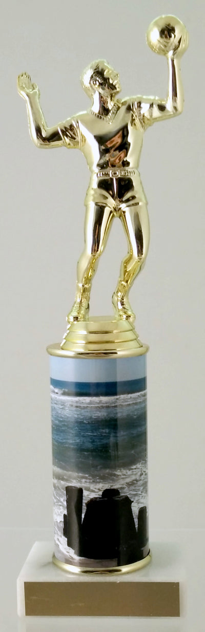 Volleyball Trophy With Beach Metal Column On Marble-Trophy-Schoppy's Since 1921