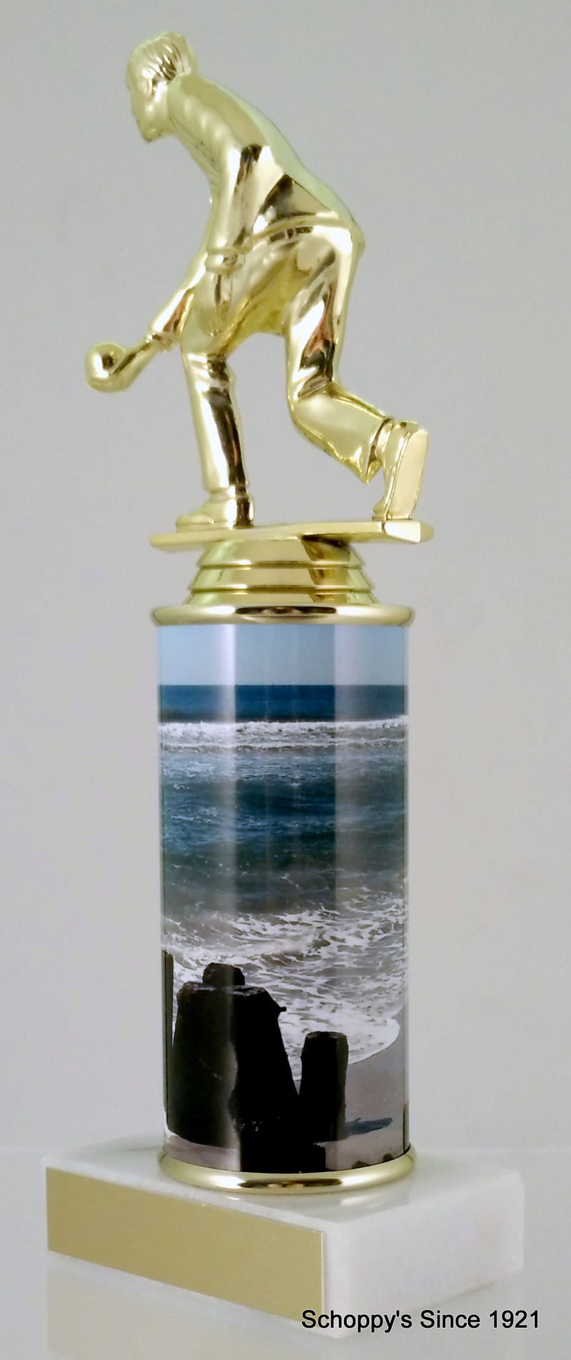 Bocce Ball Trophy With Beach Metal Column On Marble-Trophy-Schoppy&