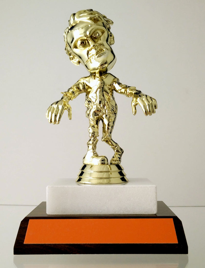 Walking Zombie Halloween Trophy On Flat Marble And Wood Slant-Trophy-Schoppy&